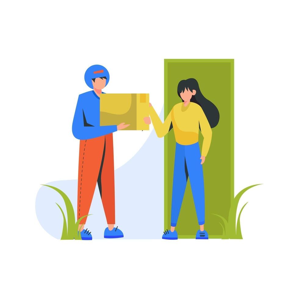 Courier delivers goods to customer vector