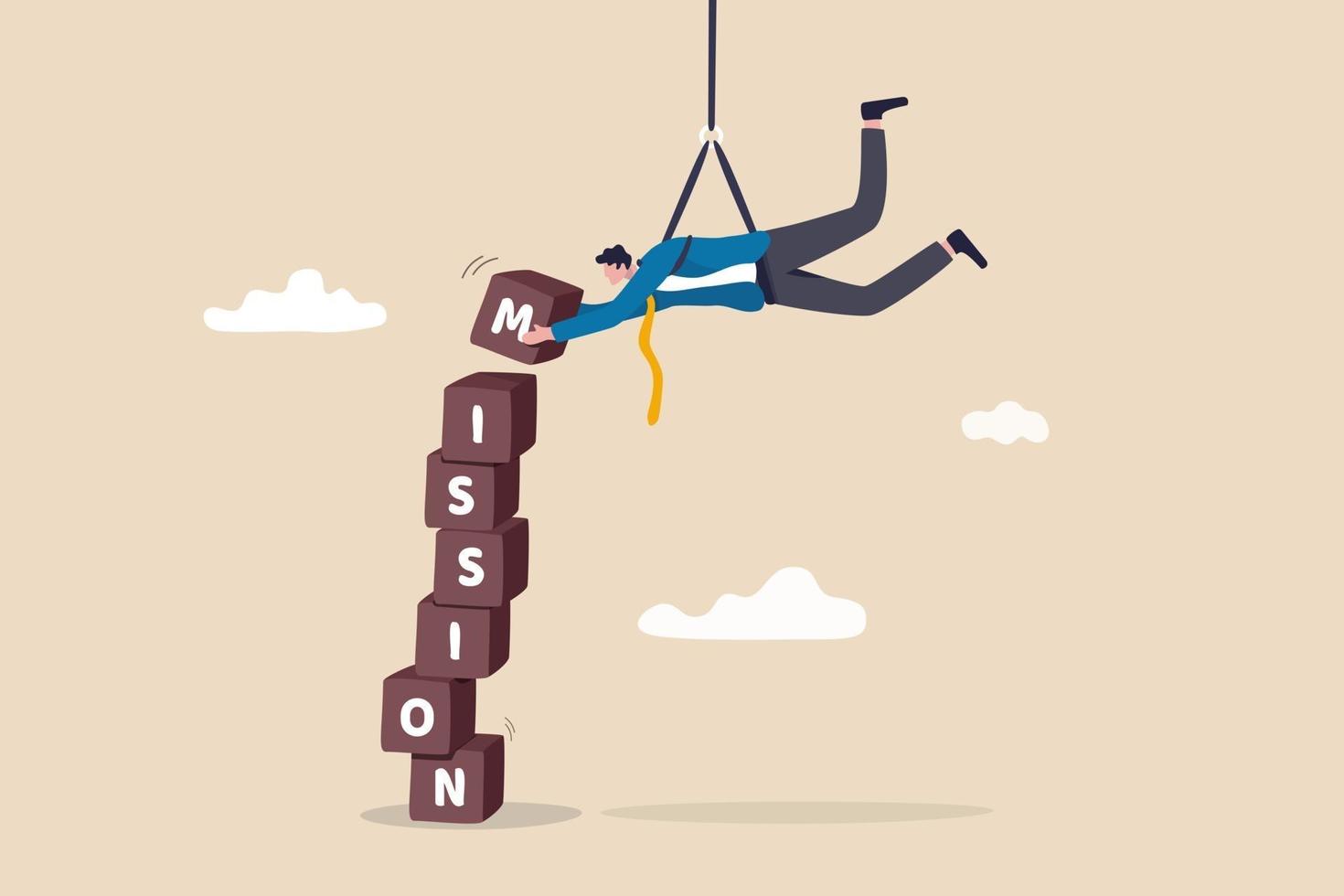 Business mission skillful businessman hanging from above manage to complete mission blocks vector