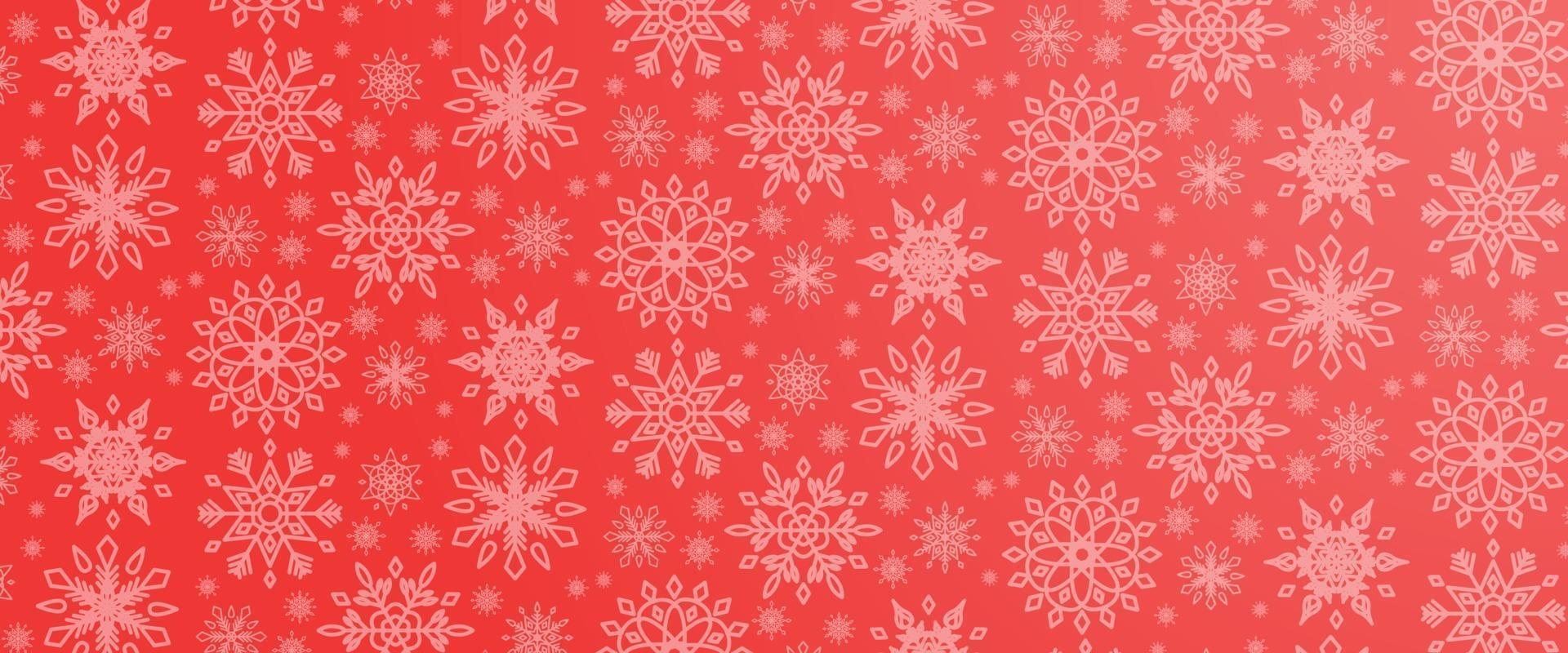 Christmas illustration with various snowflakes on gradient background in red colors vector
