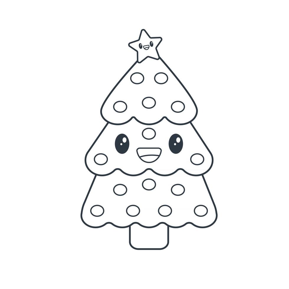 Drawing nice kawaii christmas tree smiling vector