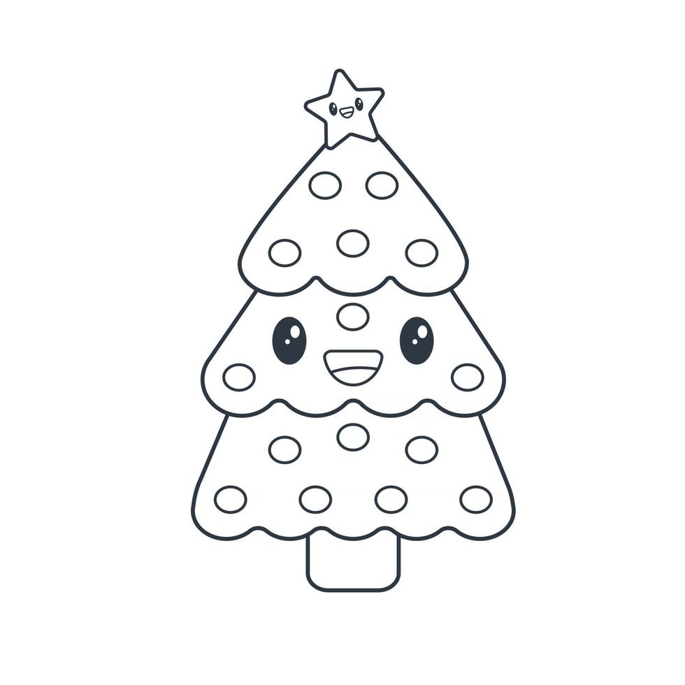 Drawing nice kawaii christmas tree smiling 2404429 Vector Art at Vecteezy