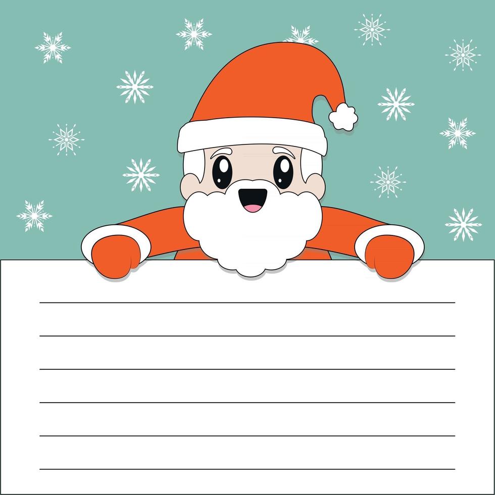 kawaii santa sosteniendo un papel en blanco vector