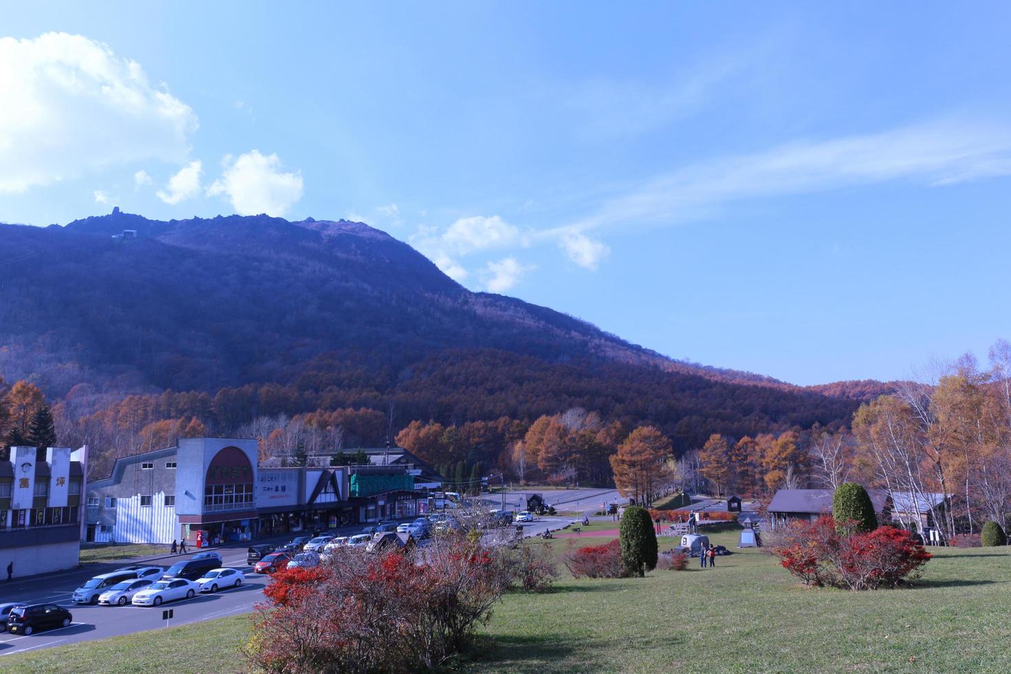 Hokkaido, Japan 2015- At Mt Showa Shinzan active volcano with blue sky photo