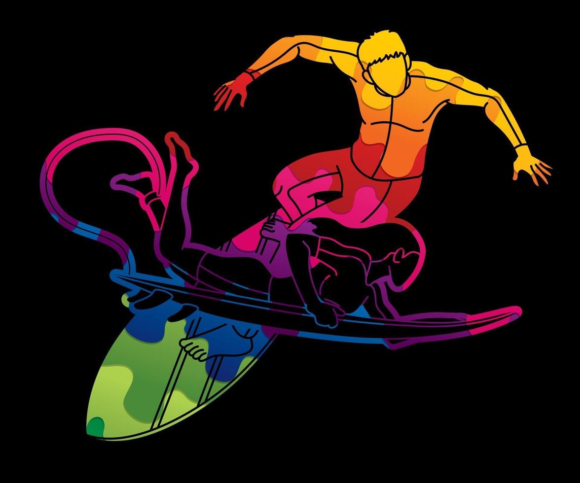 Abstract Surfer Surfing Sport Male and Female Player Pose vector