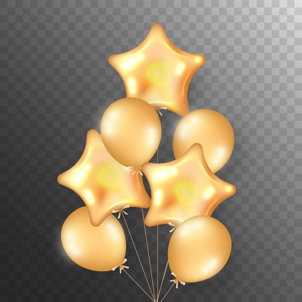 Flying bunch of golden balloons vector