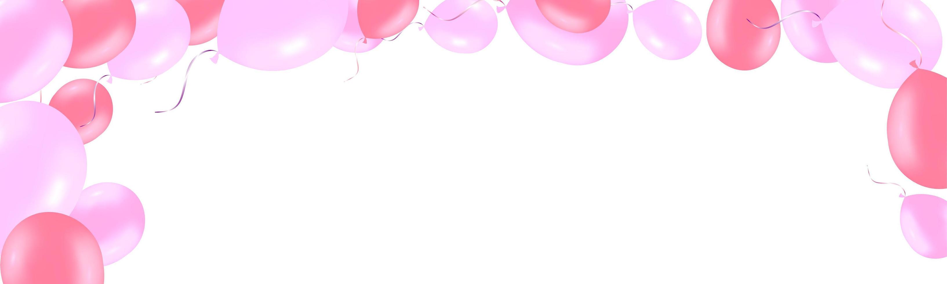 horizontal banner with pink rose helium balloons vector