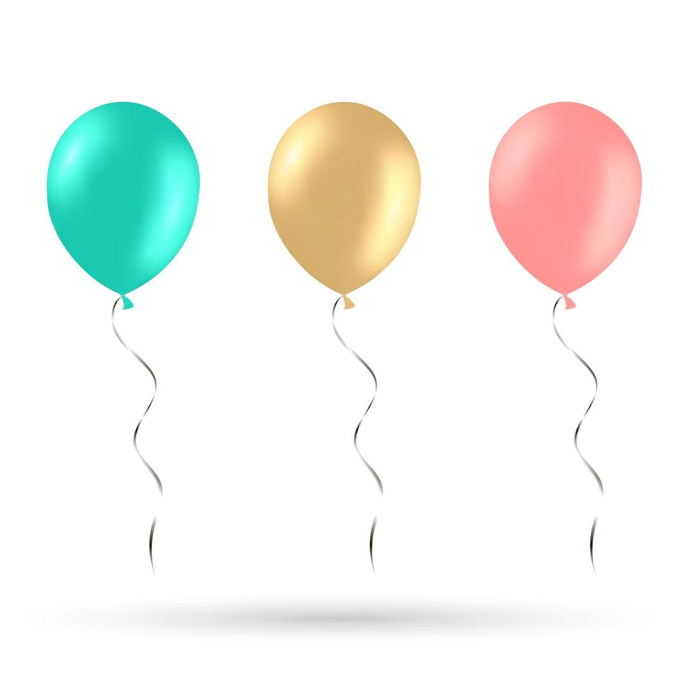 Red blue and gold realistic balloons on white background vector