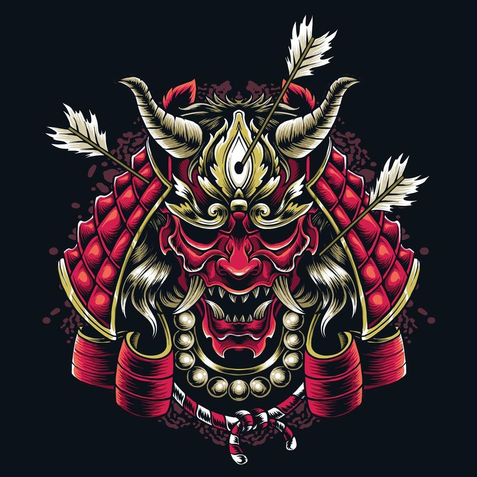 Japanese samurai mask shot by arrows Japanese culture and traditions vector