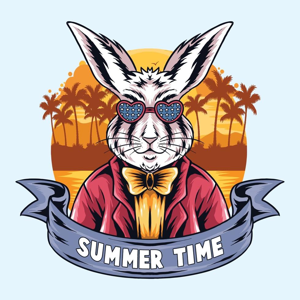 summer rabbits partying on the beach vector