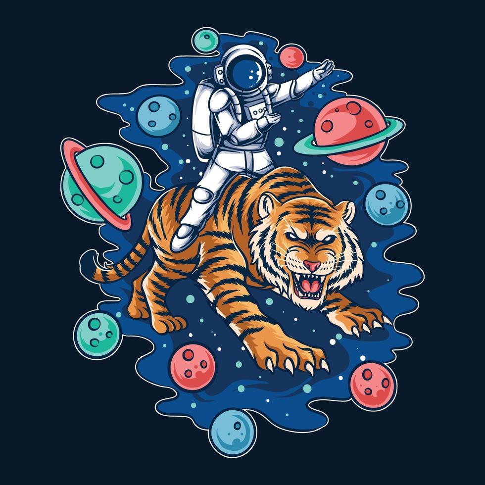 astronaut riding outer space tiger editable layer vector