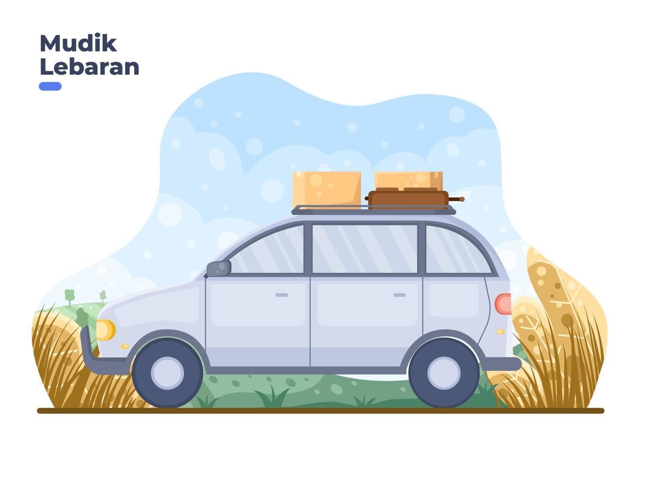 Person travels back to hometown village to celebrate Eid with family. Mudik or Pulang Kampung Indonesian tradition during eid al fitr. Mudik Lebaran translation back to village or hometown. vector