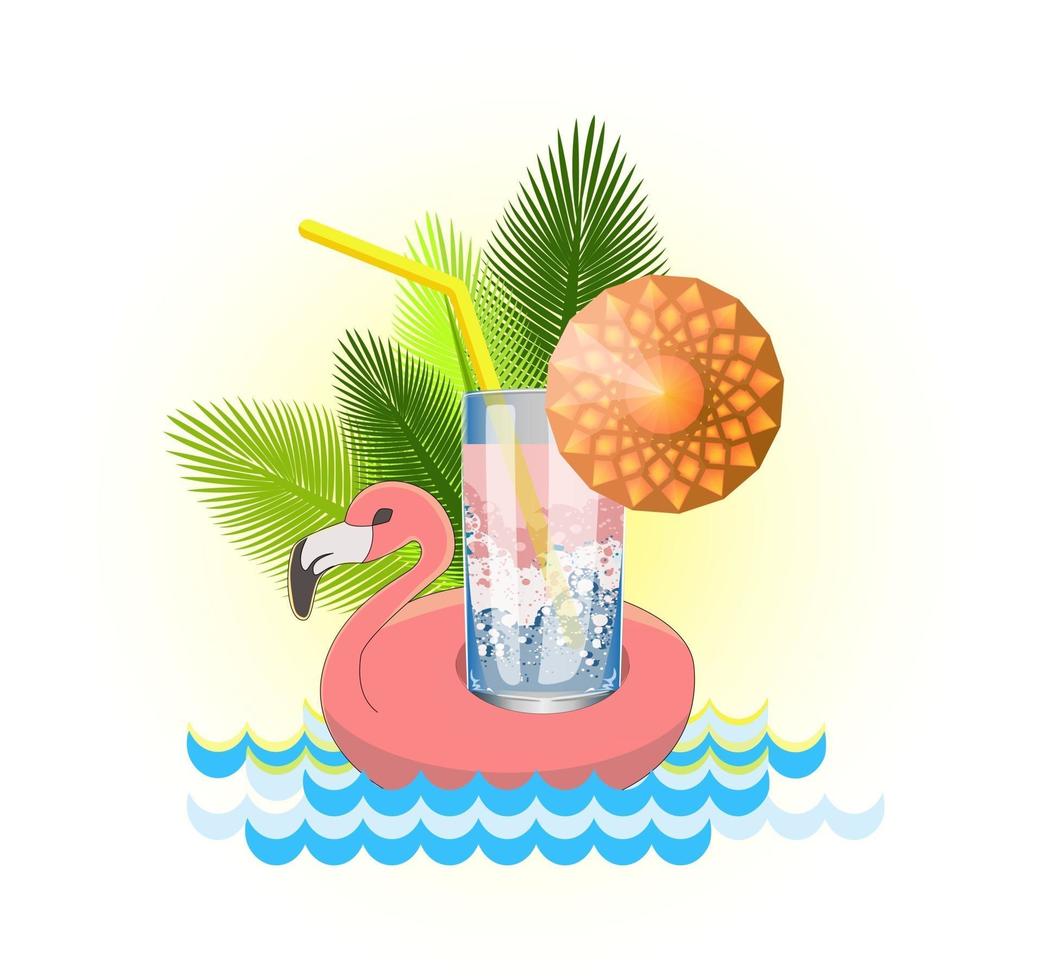 imagen vectorial de un vaso de vidrio con un refrescante cóctel con un paraguas y una pajita vector