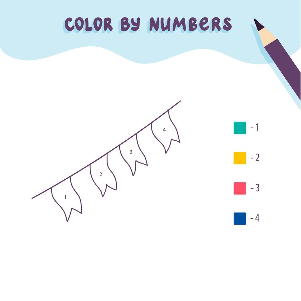 Color cute flags by number. Educational math game for children. Coloring page. vector