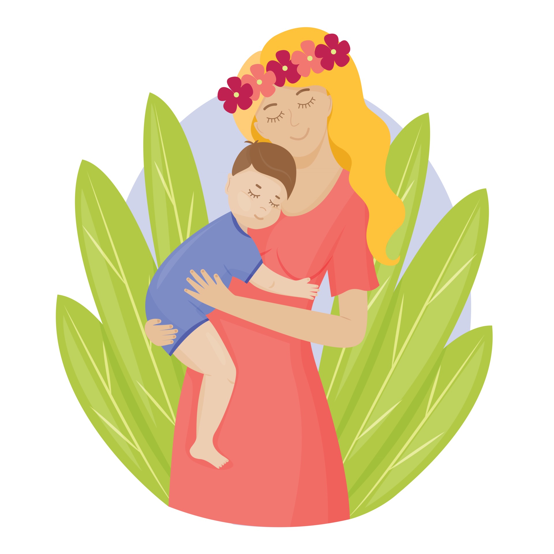 A mother holds her young son in her arms. Mom hugs a small child. The  parent shows love and care Colorful cartoon characters Vector illustration  2404893 Vector Art at Vecteezy