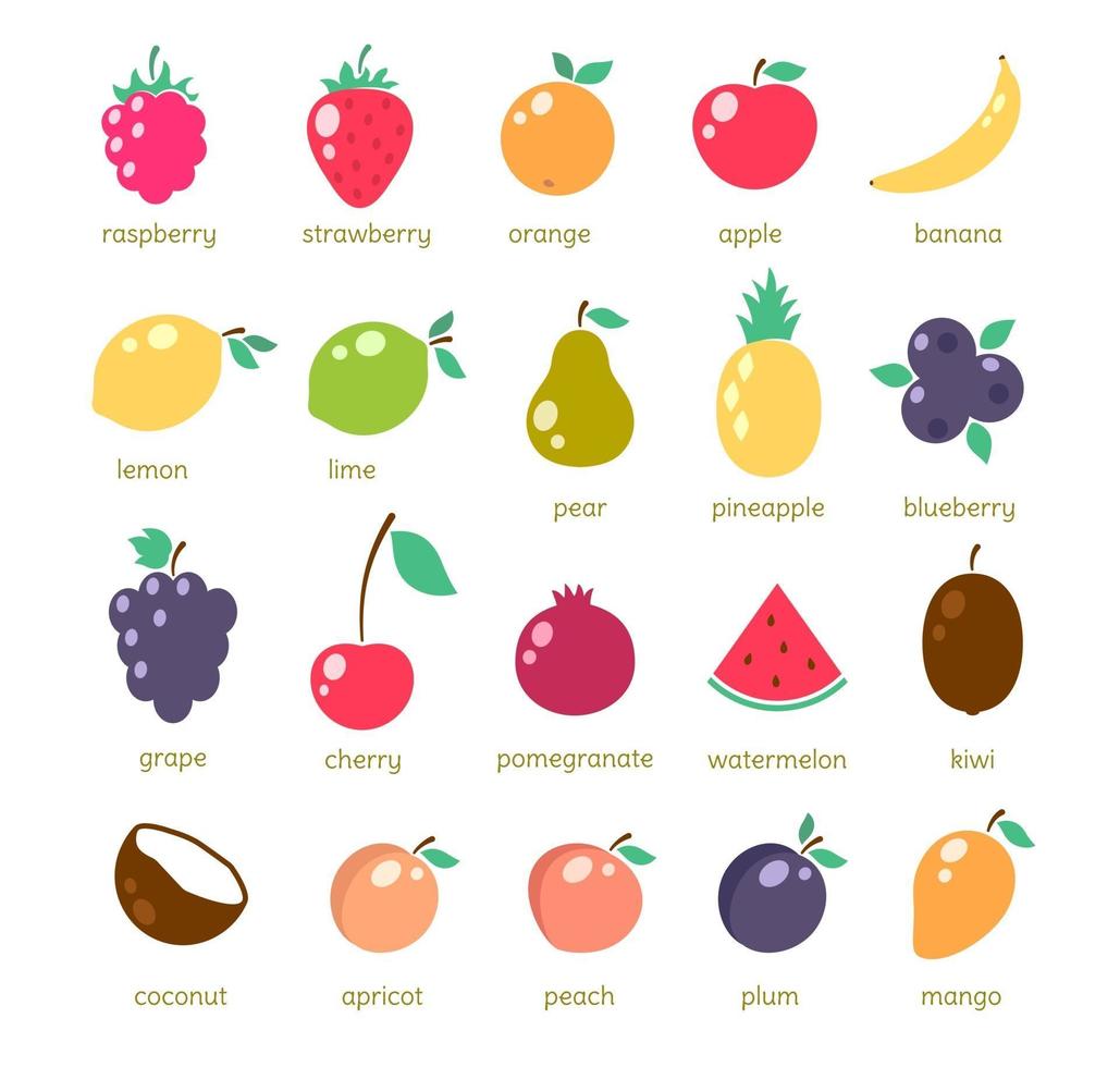 iconos de frutas simples vector