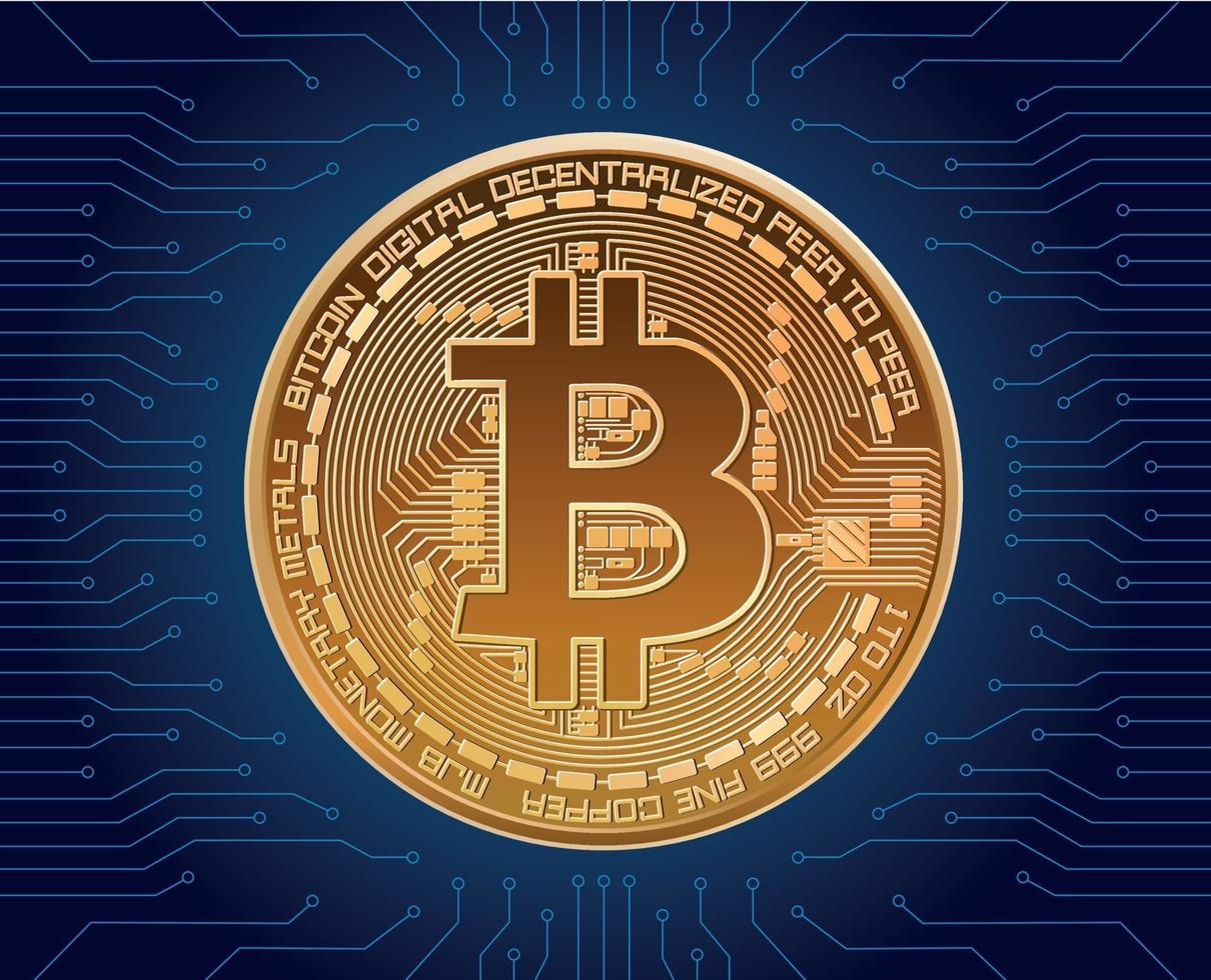 realistic vector bitcoin crypto currency illustration on blue background