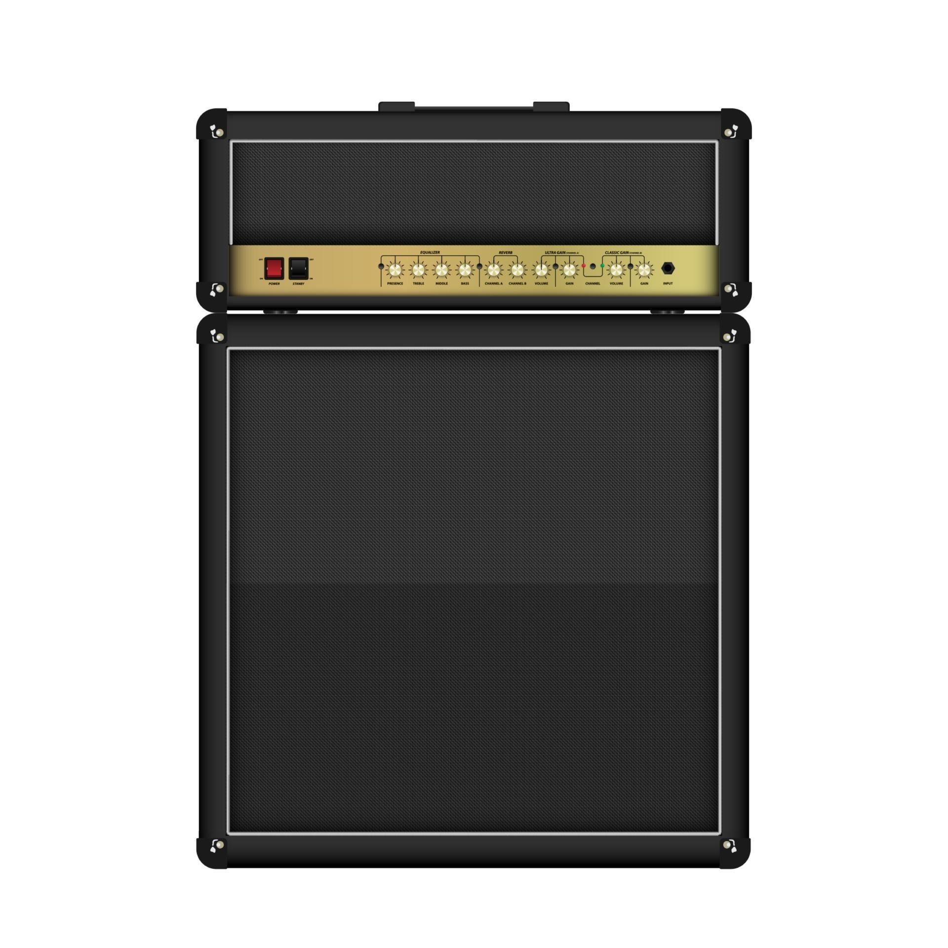 Realistic classic guitar amplifier head and vector illustration