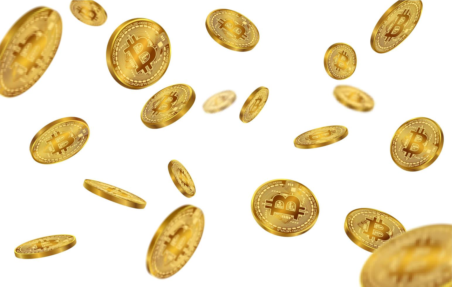 Bitcoin coins flying on a white background vector