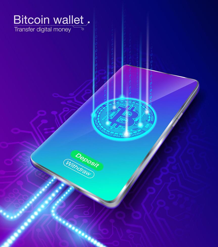 Bitcoin digital money wallet transfers vector