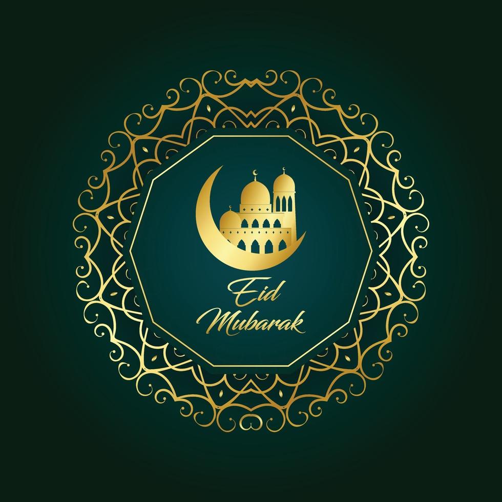 Green Eid Mubarak Cover with Golden Color Design vector