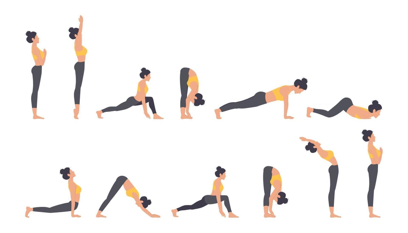 Yoga Sun salutation set vector illustration