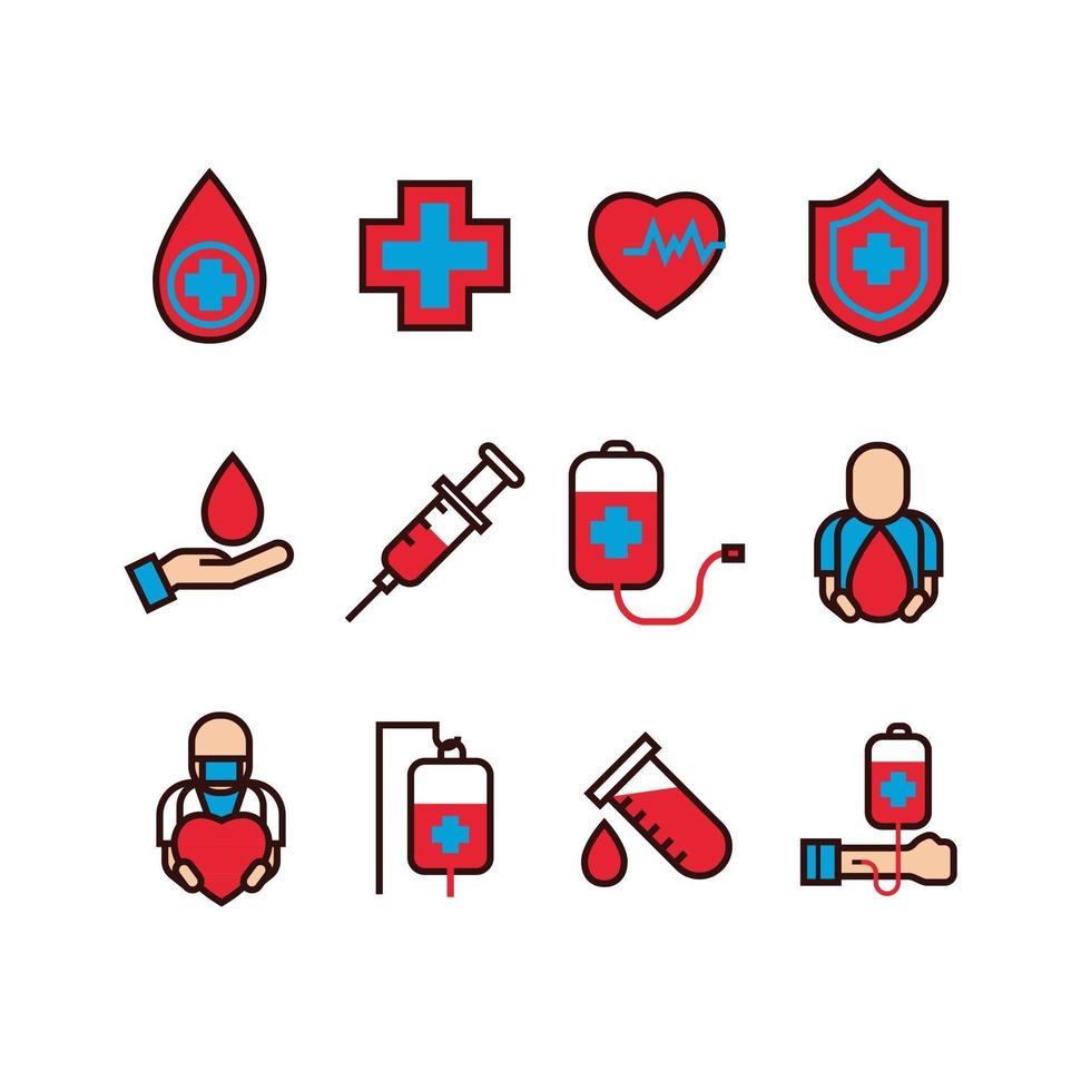 conjunto de iconos de donantes de sangre vector