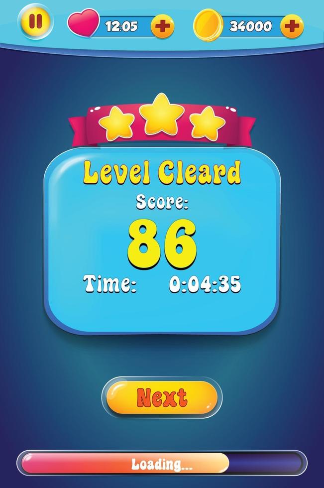 Level selection game menu scene with buttons  loading bar and stars Pro Vector