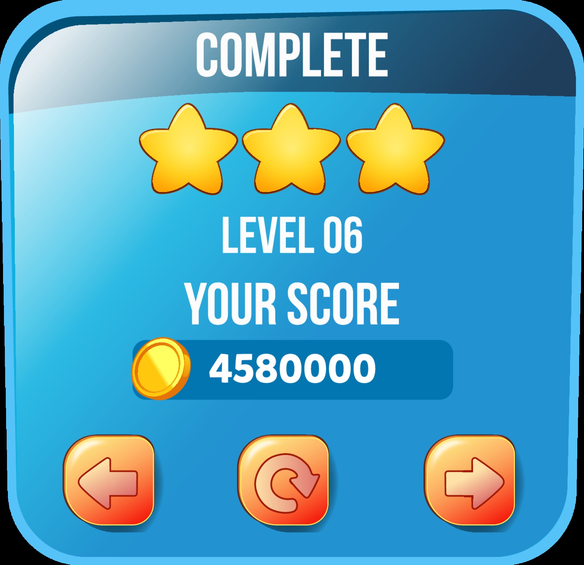 Level selection game menu scene with buttons loading bar and stars Pro