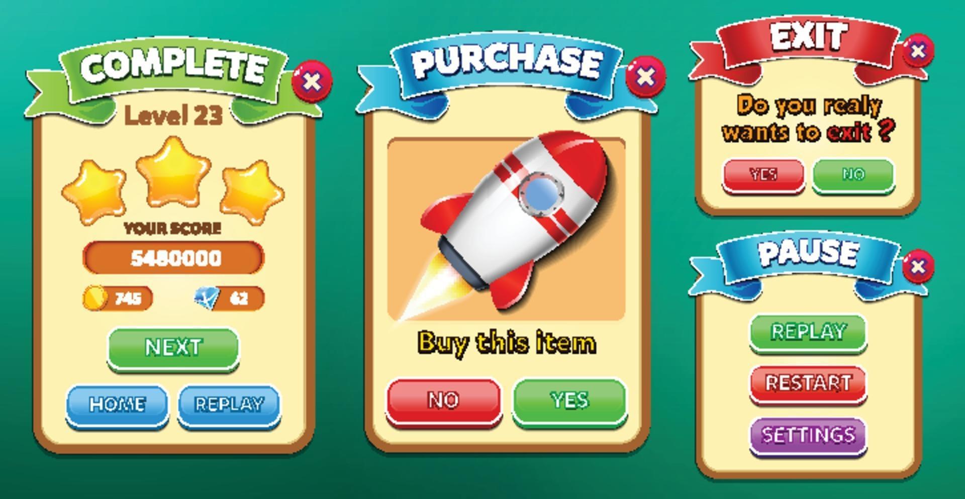 Level selection game menu scene with buttons loading bar and stars Pro