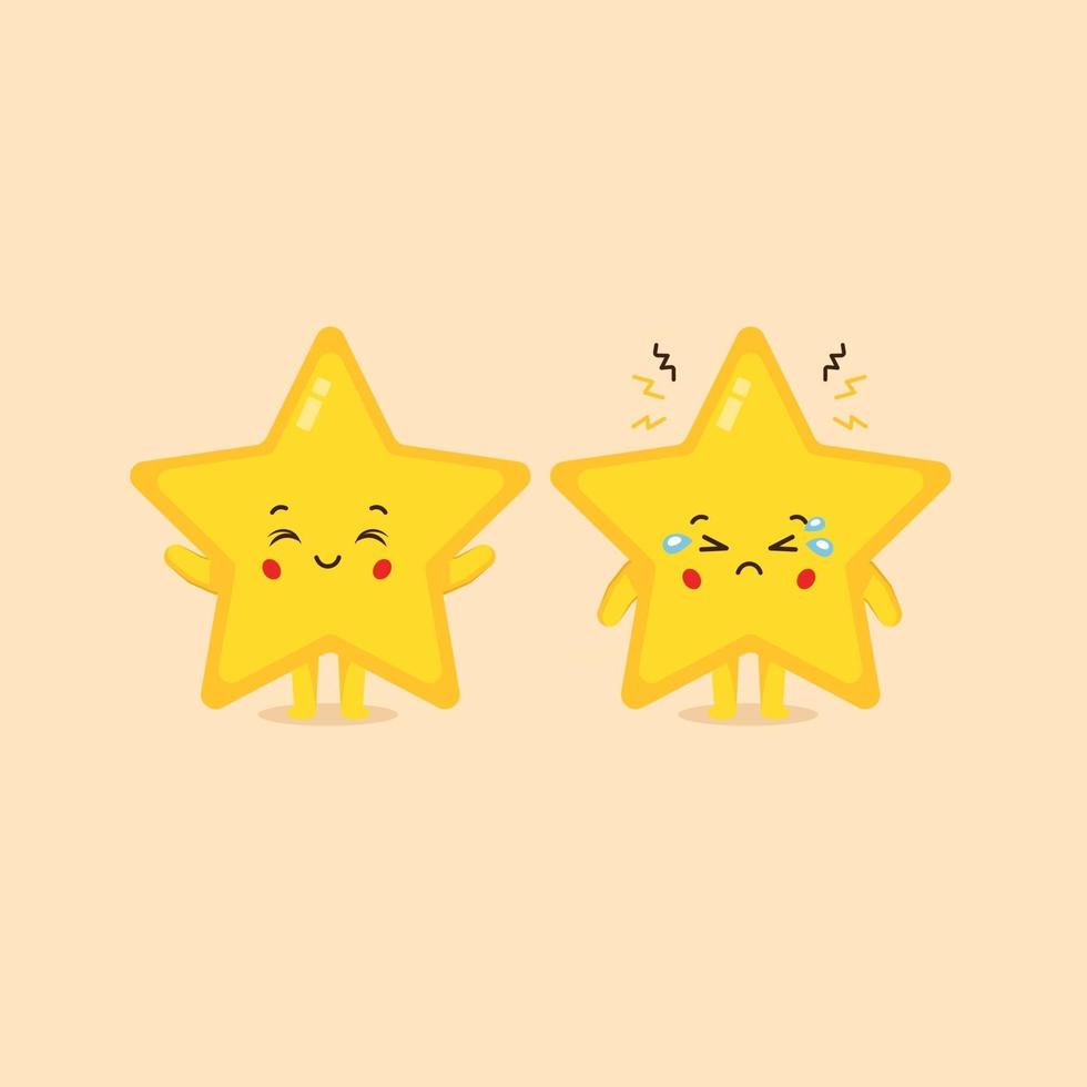 Cute Star Character Smiling and Sad vector