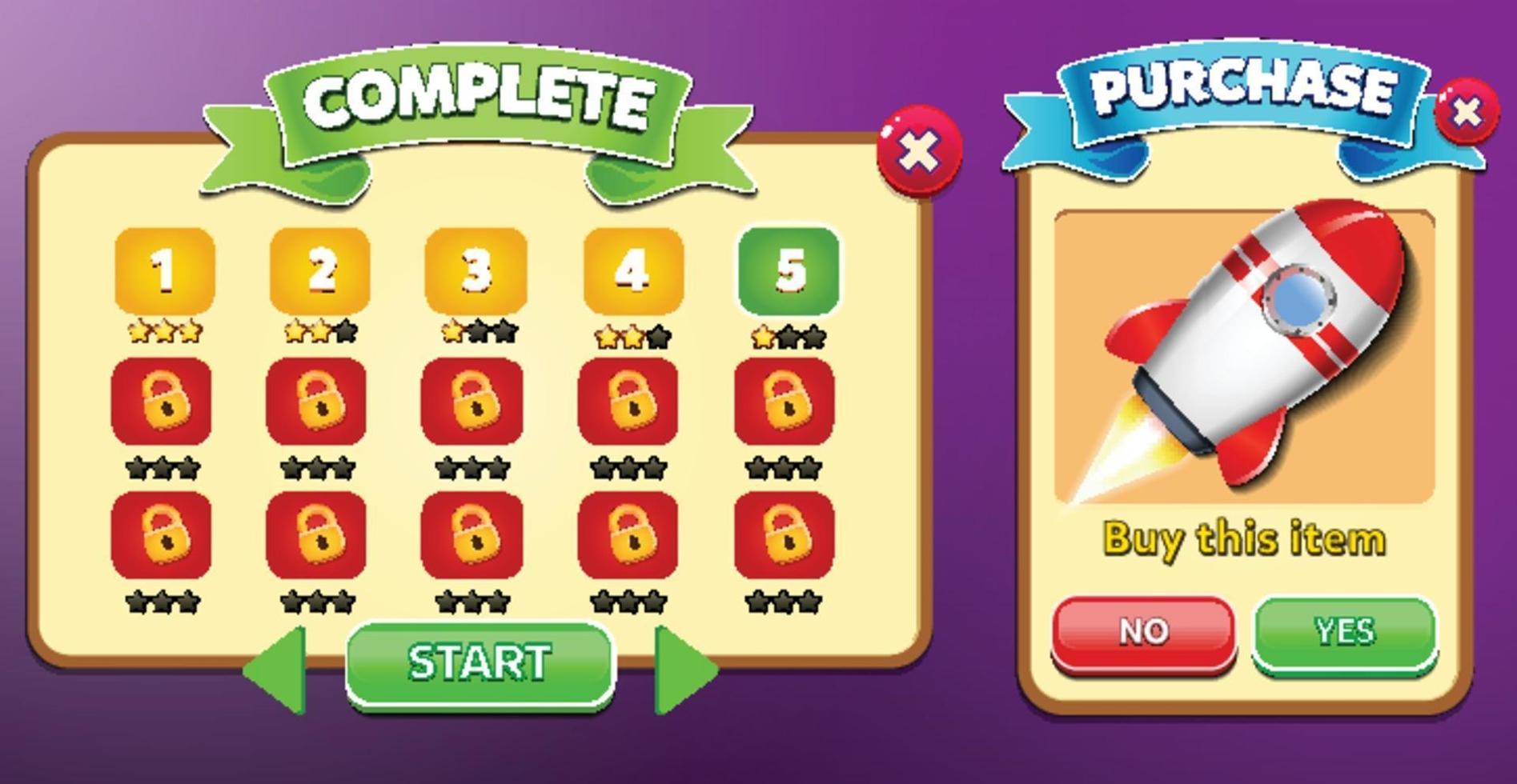Level selection game menu scene with buttons  loading bar and stars Pro Vector