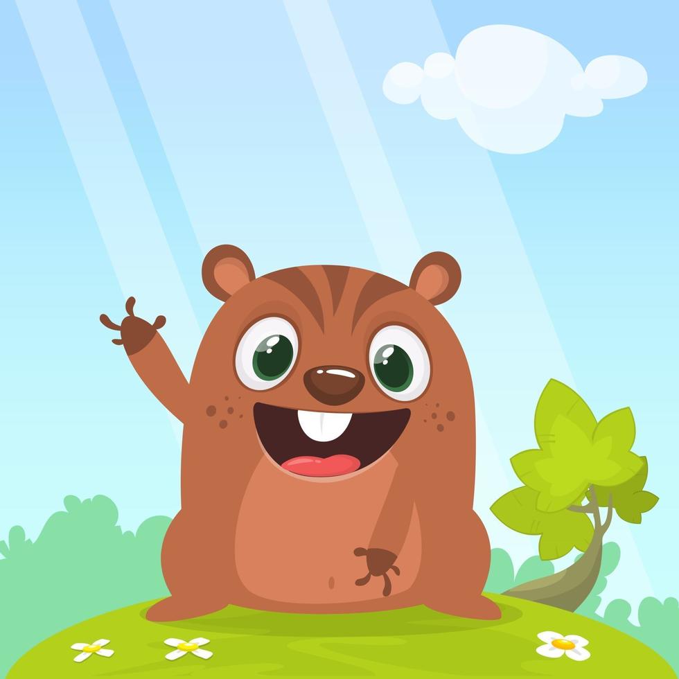 Ilustración de vector de marmota de dibujos animados feliz