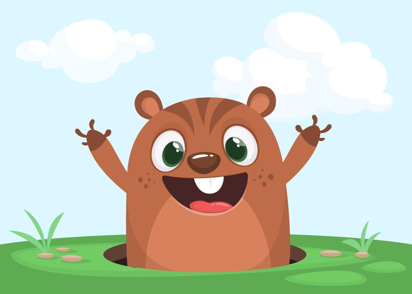 Happy cartoon groundhog vector illustration