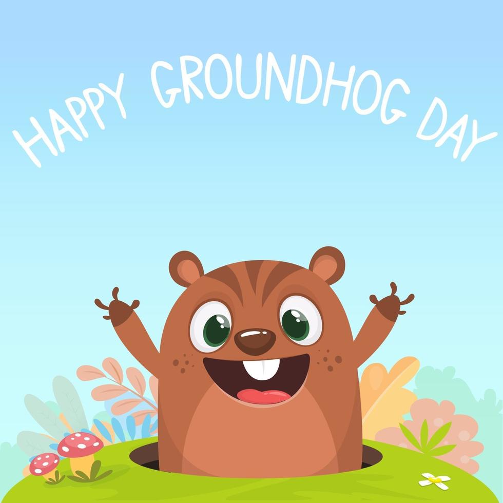 Happy cartoon groundhog on his day vector illustration