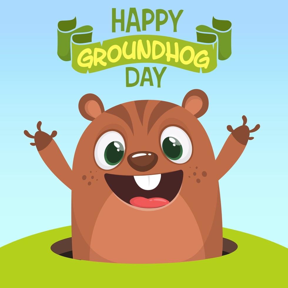 Happy cartoon groundhog on his day vector illustration