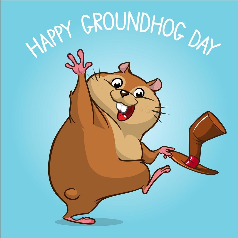 Happy cartoon groundhog on his day vector illustration