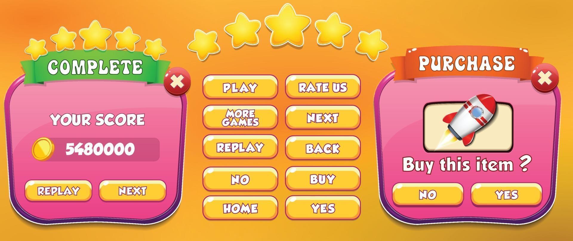 Level selection game menu scene with buttons  loading bar and stars Pro Vector