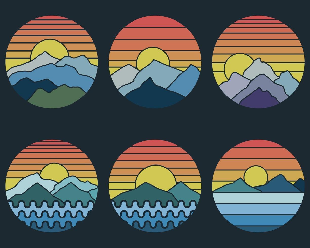 Mountain sunset retro vector illustration