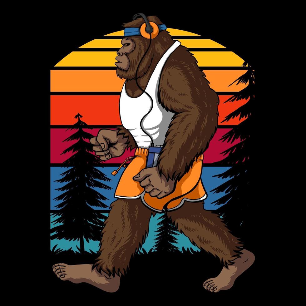 bigfoot corriendo ilustración vectorial retro vector