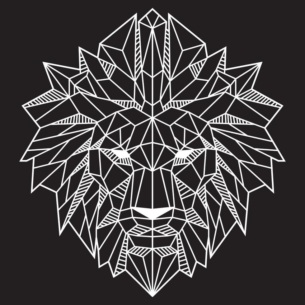 Abstract Low Polygon Lion Head White On Black Color Vector Illustration