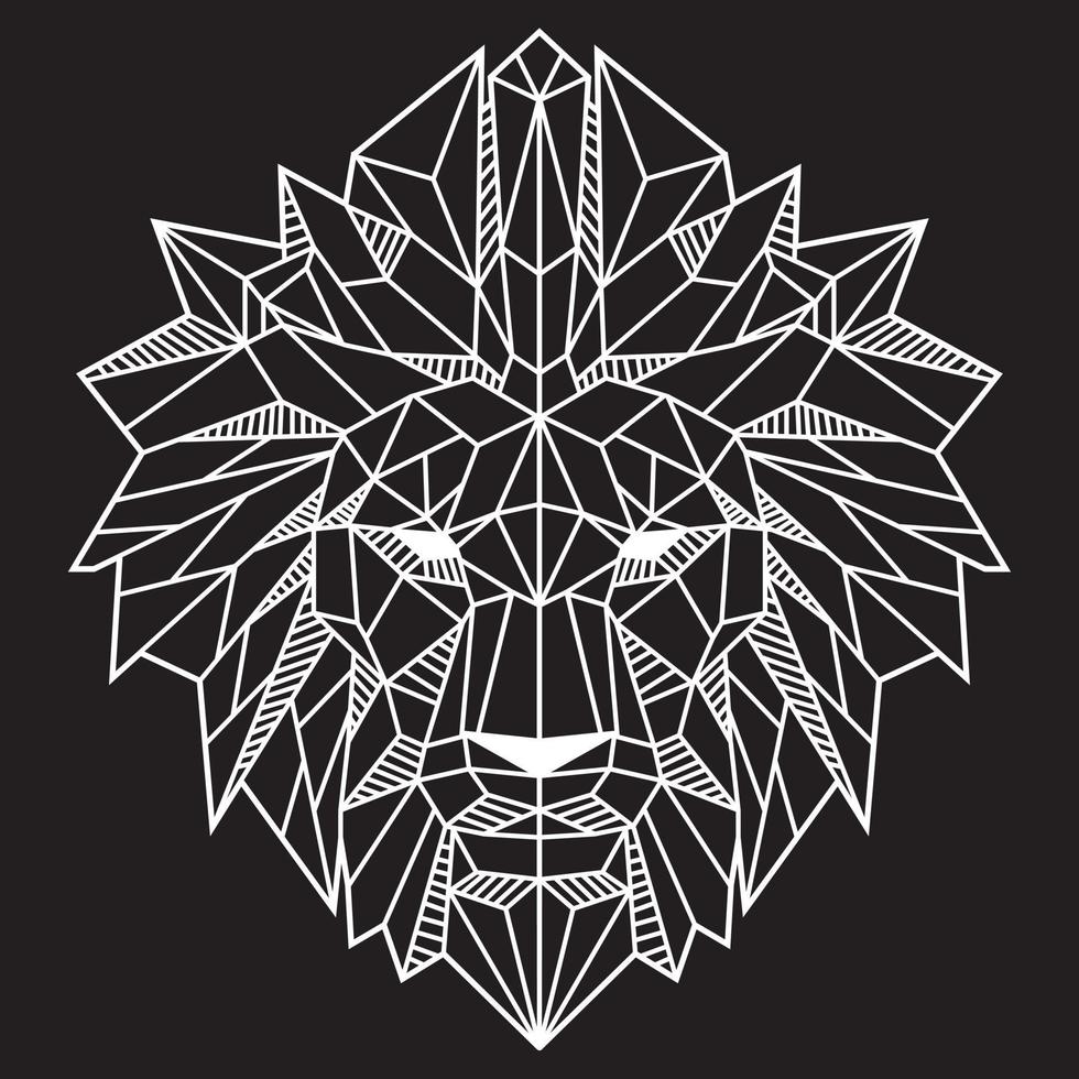 Abstract Low Polygon Lion Head White On Black Color Vector Illustration