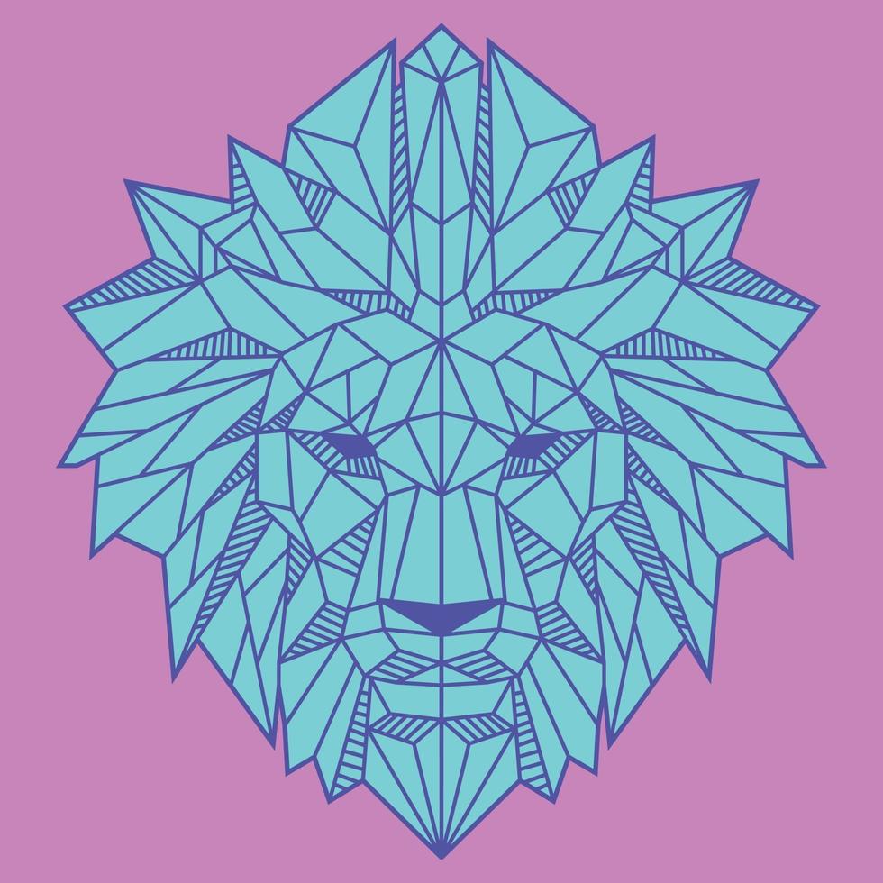 Abstract Low Polygon Lion Head With Light Blue And Pink Color Vector Illustration