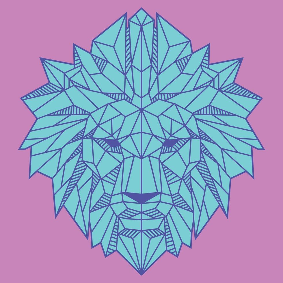 Abstract Low Polygon Lion Head With Light Blue And Pink Color Vector Illustration