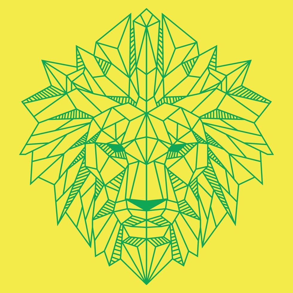 Cabeza de león de polígono bajo abstracto verde sobre ilustración de vector de color amarillo