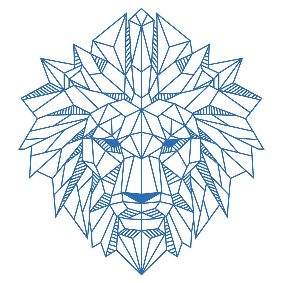 Ilustración de vector de color azul y blanco de cabeza de león de polígono bajo abstracto