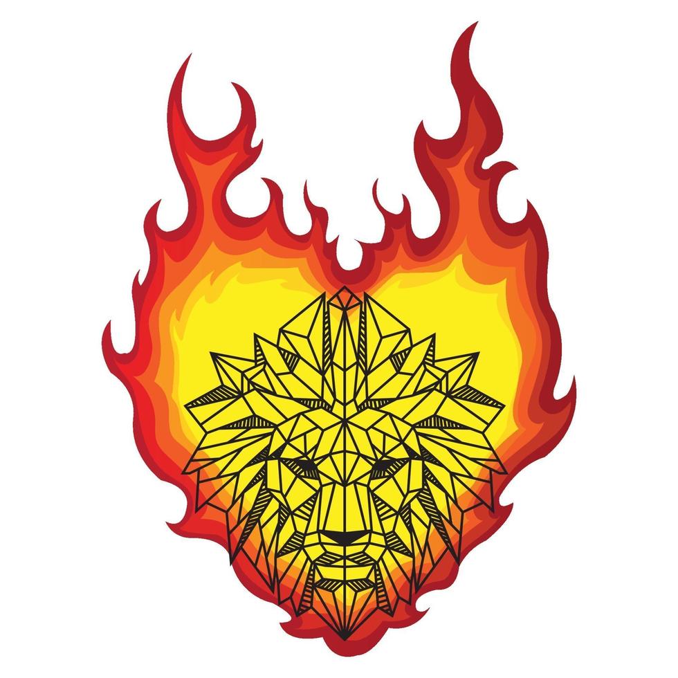 Burning Flame Shaped Low Polygon Lion Head Portrait vector