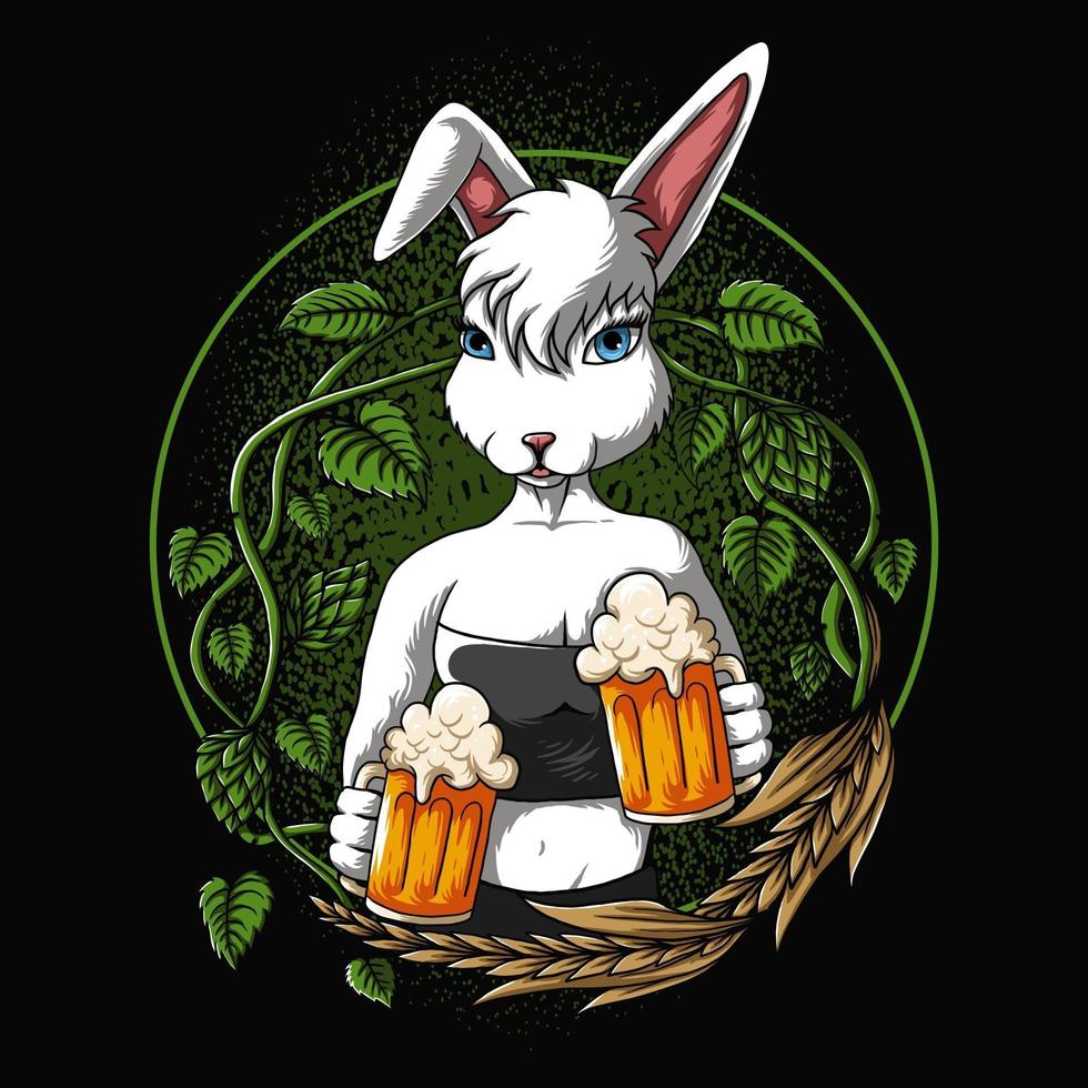 Conejo sexy ofrece una ilustración de vector de cerveza