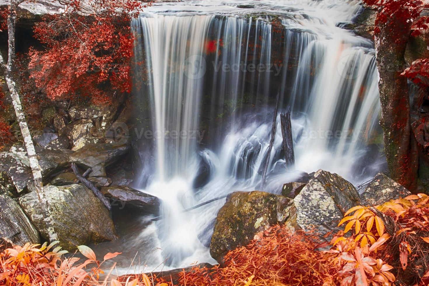 Autumn waterfall in deep forest photo