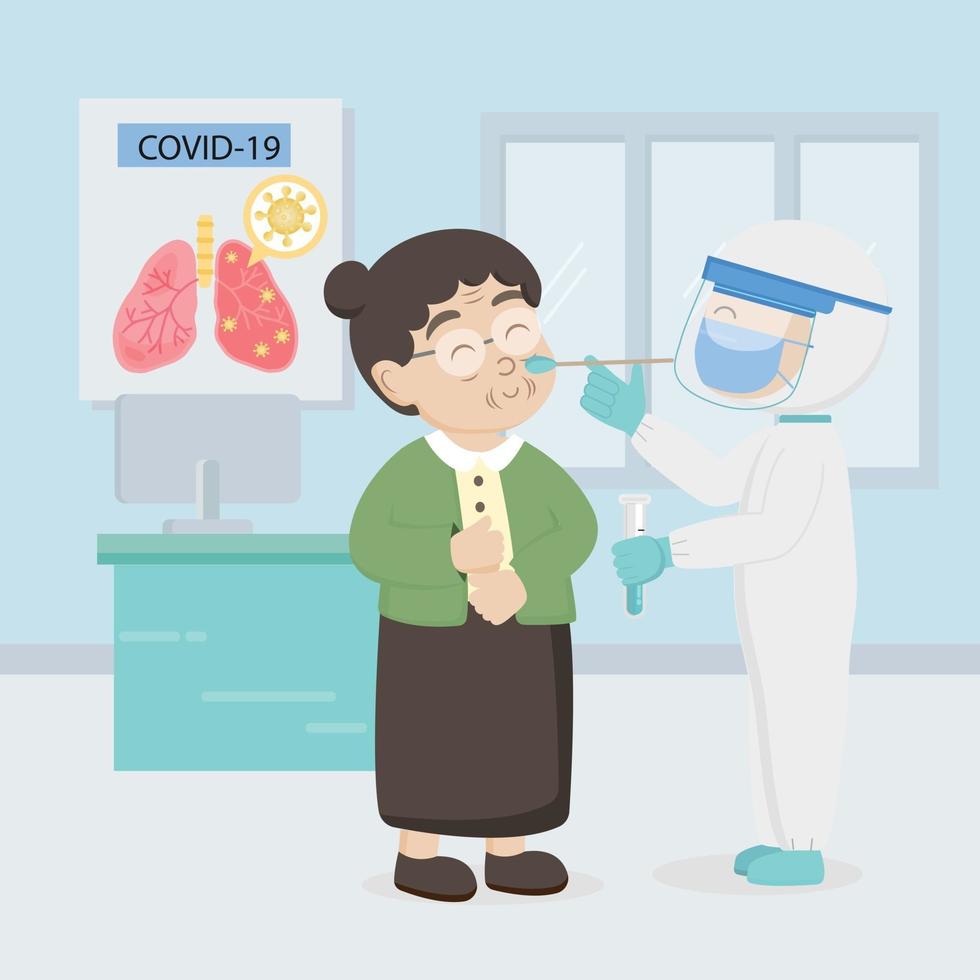 Covid 19 nasal swab test flat illustration vector