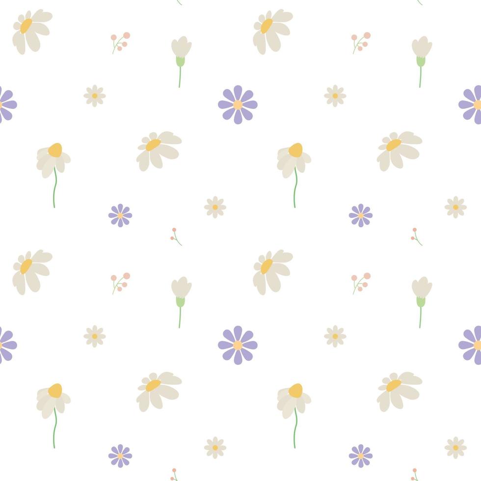 Vector Seamless Floral Pattern Of White Daisies And Purple Flowers On A Transparent Background Delicate Digital Paper 2405239 Vector Art At Vecteezy